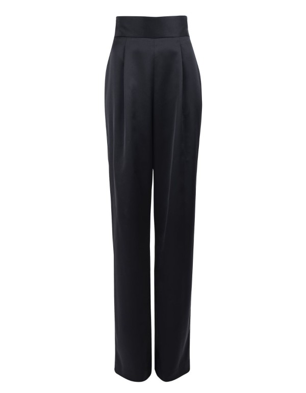 Pantalon long en satin avec ceinture haute