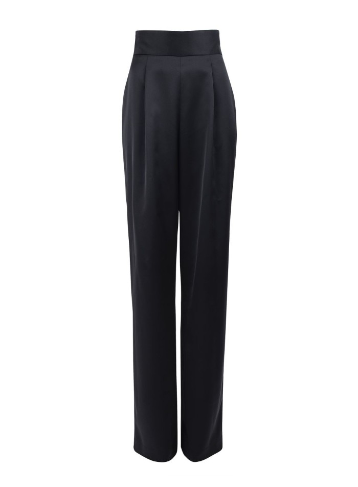 Pantalon long en satin avec ceinture haute