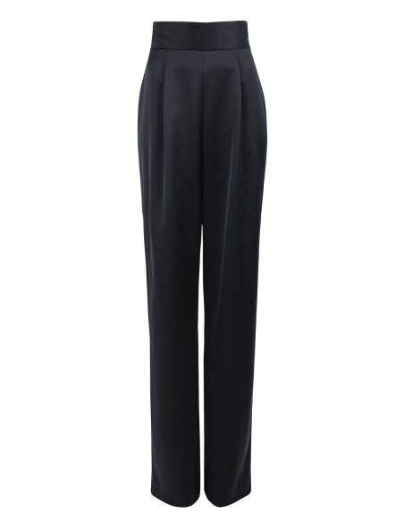 Long satin trousers with high waistband