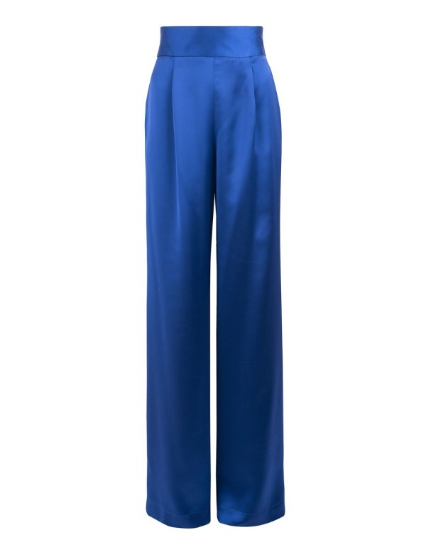 Pantalon long en satin avec ceinture haute 2