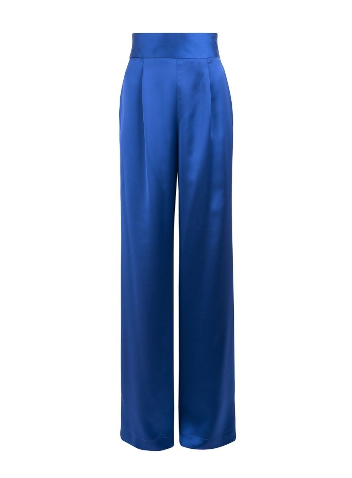 Long satin trousers with high waistband