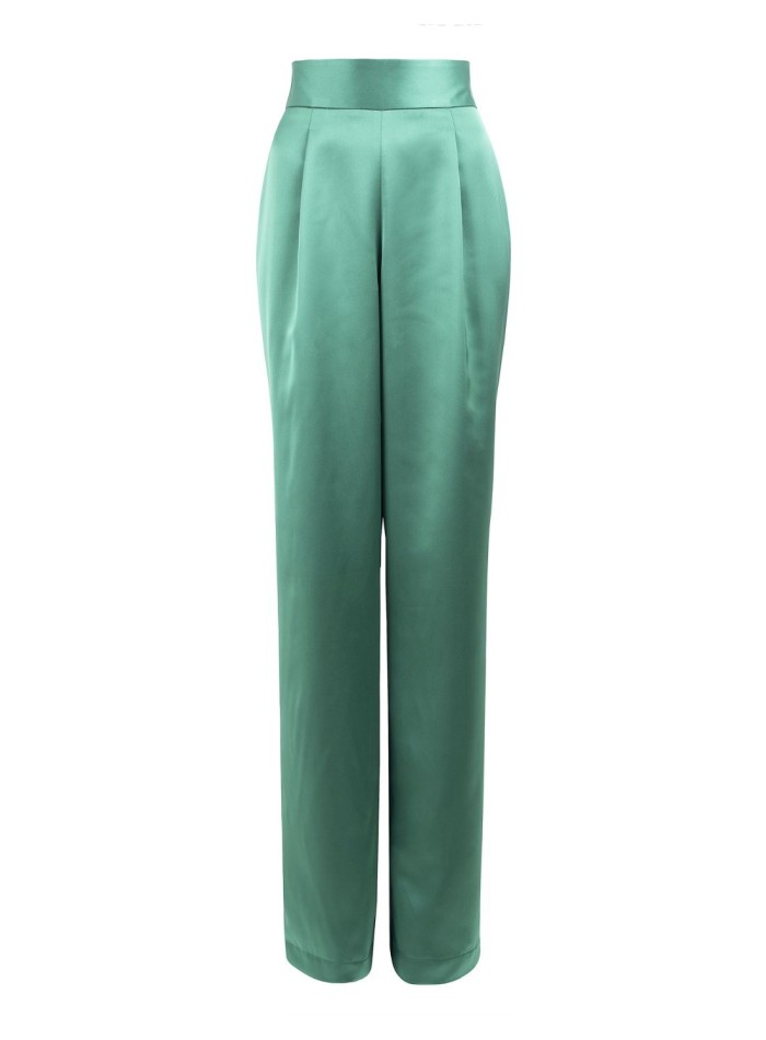 Pantalon long en satin avec ceinture haute