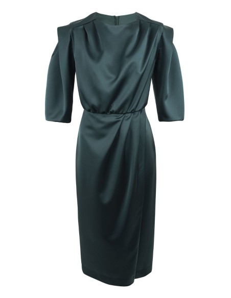 Vestido cóctel verde esmeralda drapeado