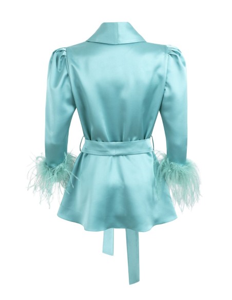 Chemisier croisé à revers et plumes