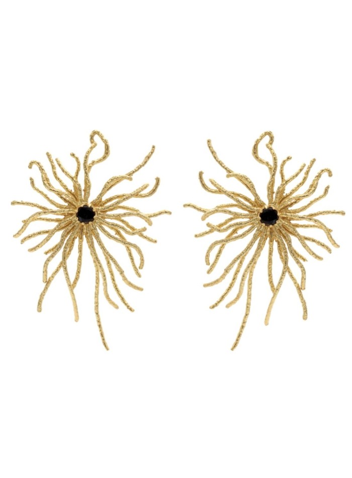 Gold plated party earrings with black stone
