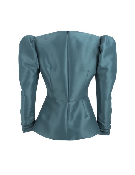 Emerald green party blouse with frill