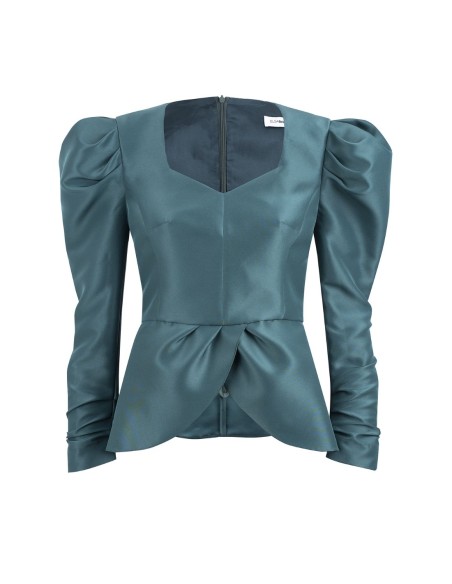 Emerald green party blouse with frill