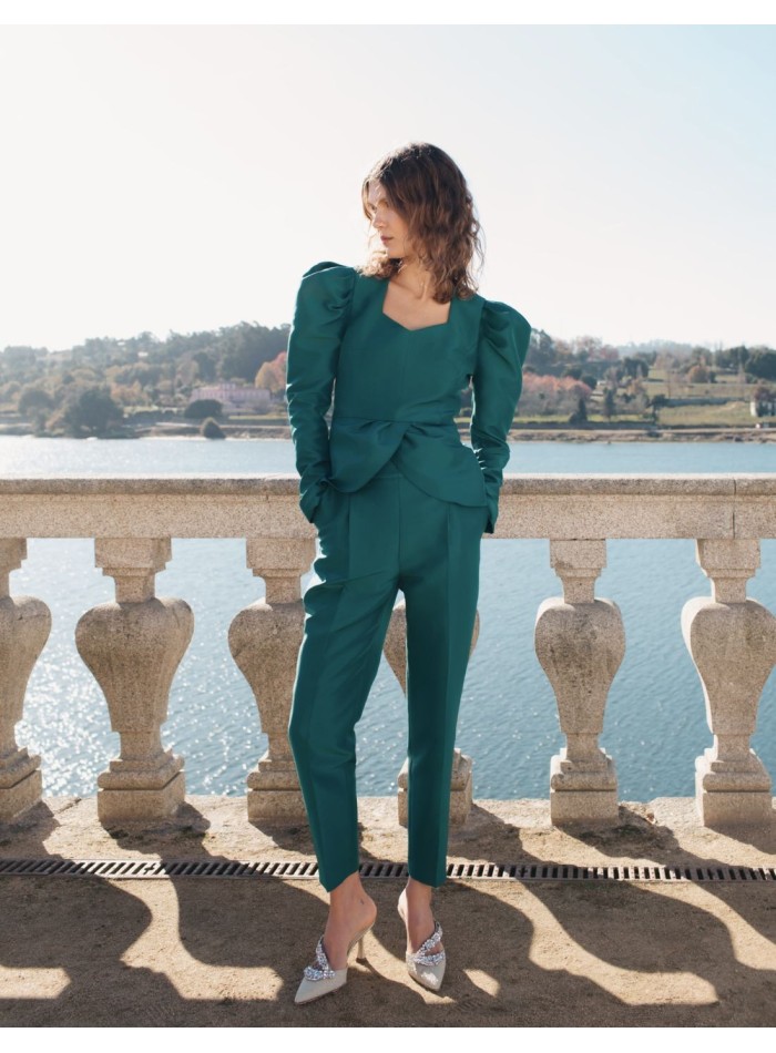 Pantalon long à pinces vert émeraude