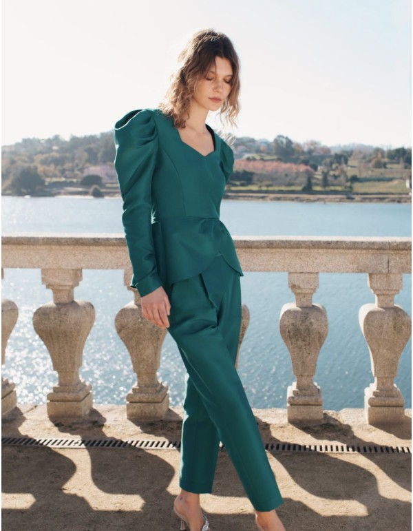 Pantalon long à pinces vert émeraude