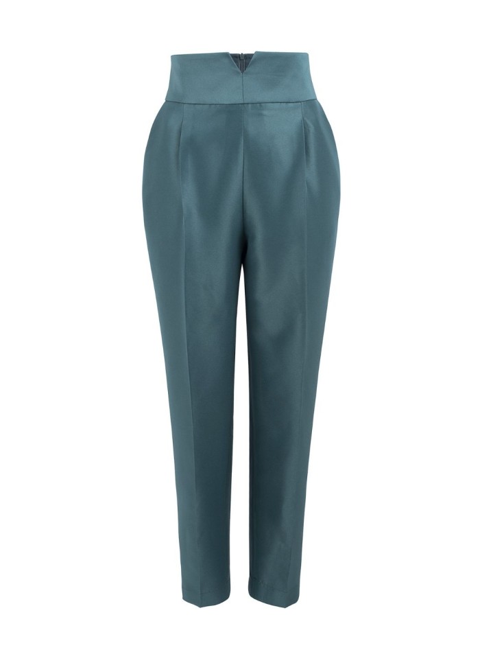 Pantalón largo verde esmeralda con pinzas