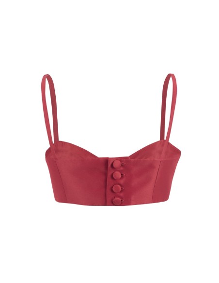 Red strapless top with balconette neckline - Joana Aguiar