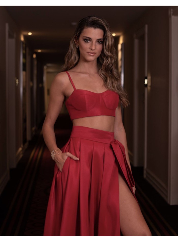 Top de tirantes rojo con escote balconette -...