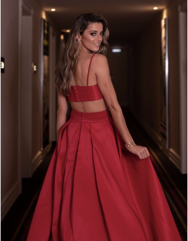 Longue jupe de fête rouge avec laçage latéral - Joana Aguiar