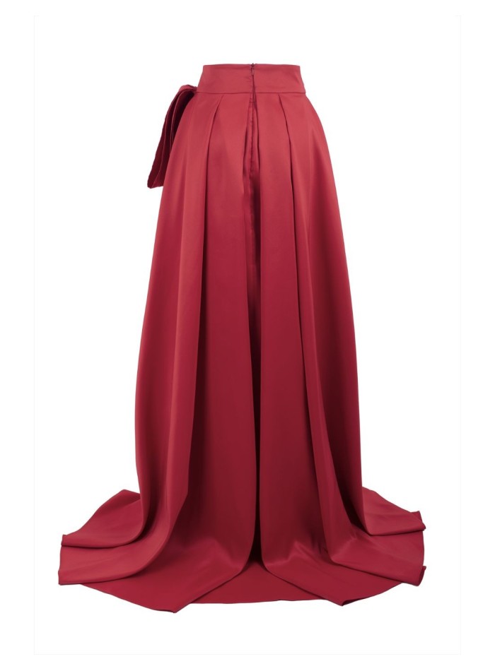 Longue jupe de fête rouge avec laçage latéral -...