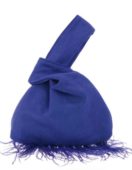 Japanese suede clutch bag with feathers