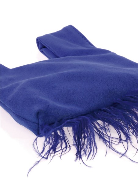 Japanese suede clutch bag with feathers