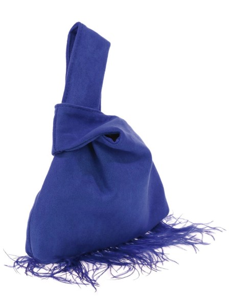 Japanese suede clutch bag with feathers
