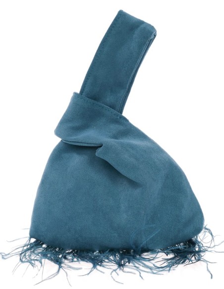Japanese suede clutch bag with feathers