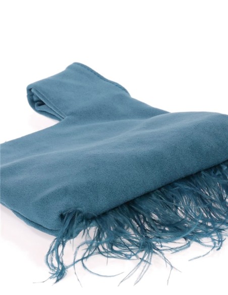 Japanese suede clutch bag with feathers