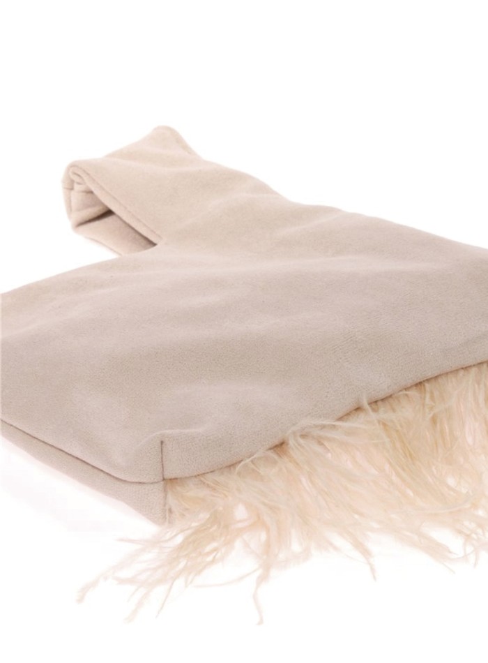 Japanese suede clutch bag with feathers