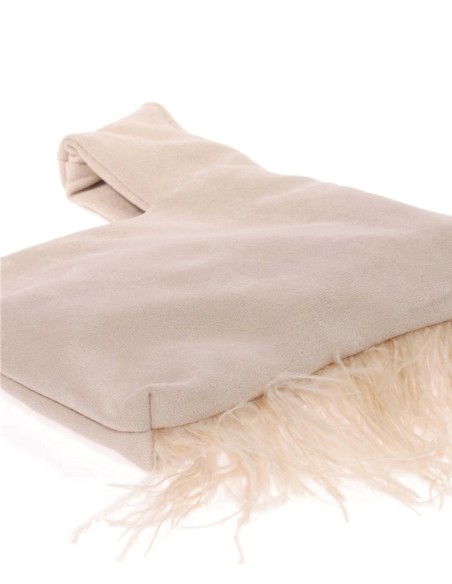 Japanese suede clutch bag with feathers