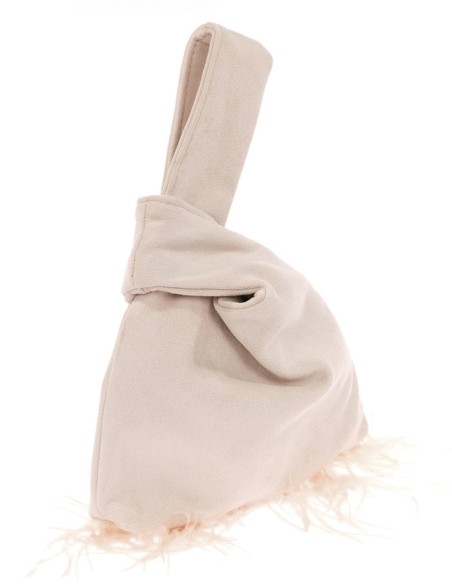 Japanese suede clutch bag with feathers