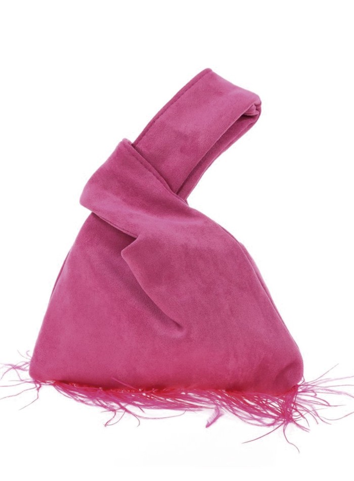 Japanese suede clutch bag with feathers