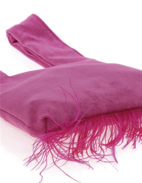 Japanese suede clutch bag with feathers