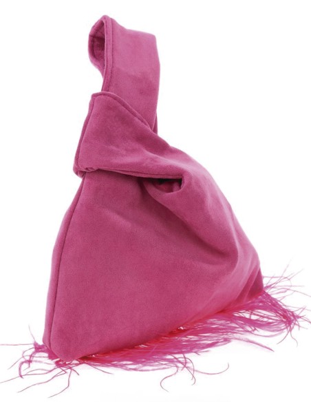 Japanese suede clutch bag with feathers