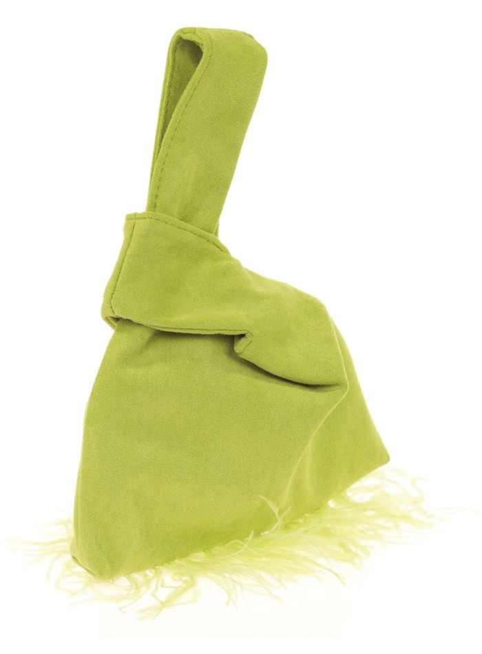 Japanese suede clutch bag with feathers