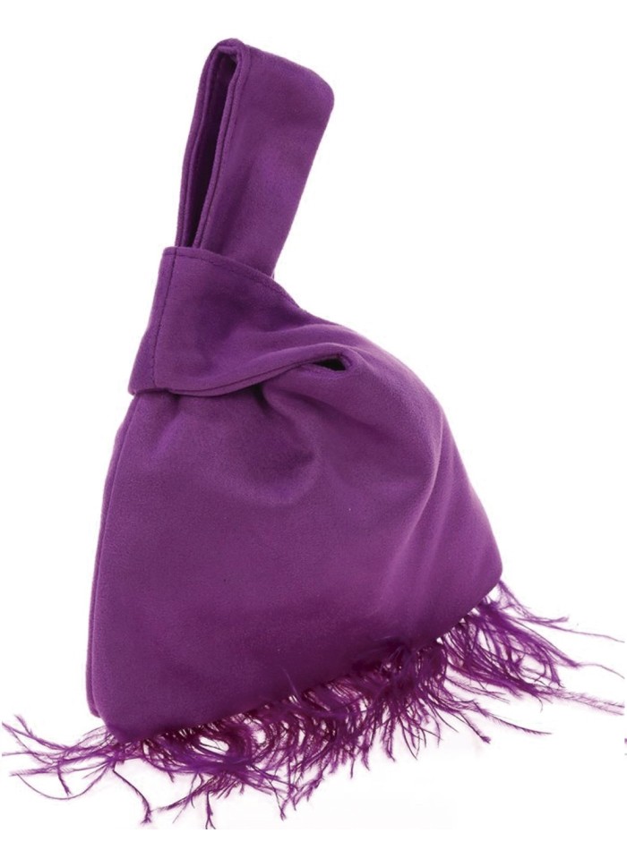Japanese suede clutch bag with feathers