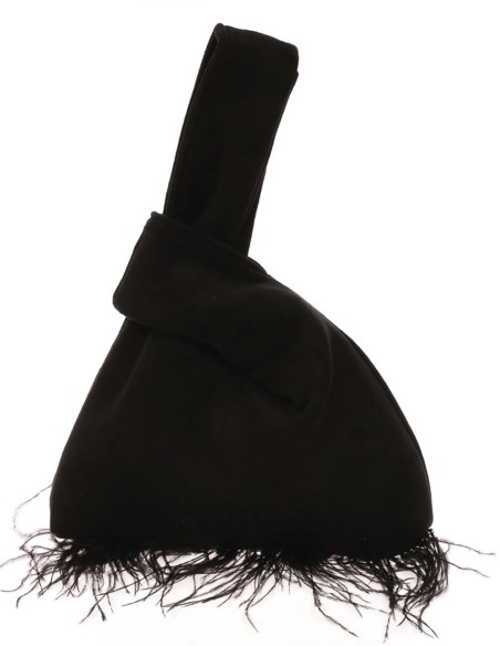 Japanese suede clutch bag with feathers