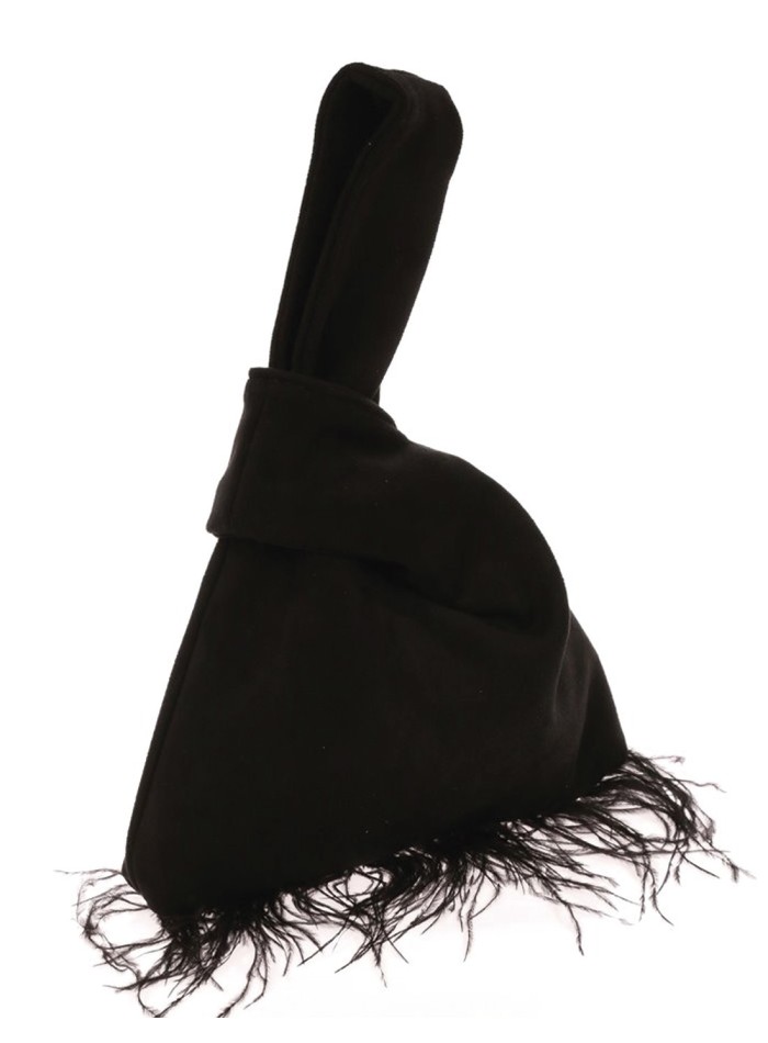 Japanese suede clutch bag with feathers