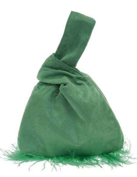 Japanese suede clutch bag with feathers