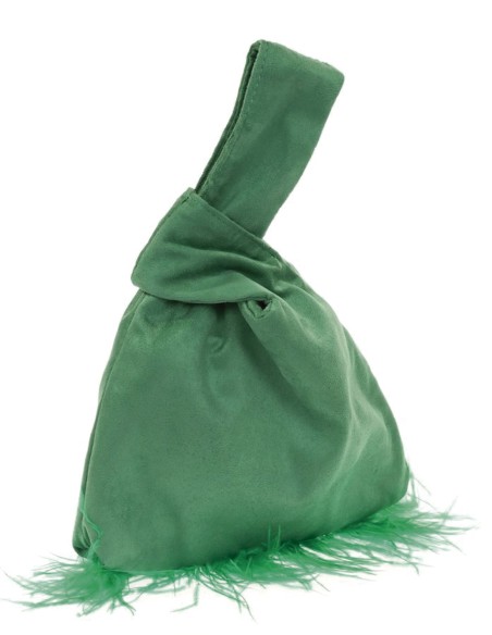 Japanese suede clutch bag with feathers