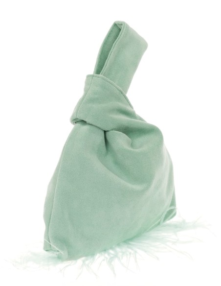 Japanese suede clutch bag with feathers