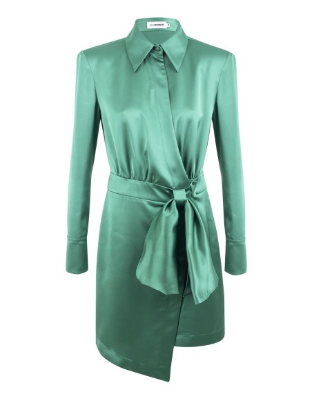 Vestido camisero satinado verde esmeralda - Roxana Zurdo