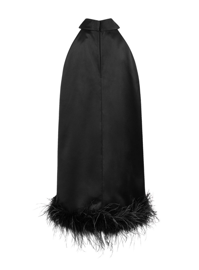 Robe de cocktail avec plumes et dos nu