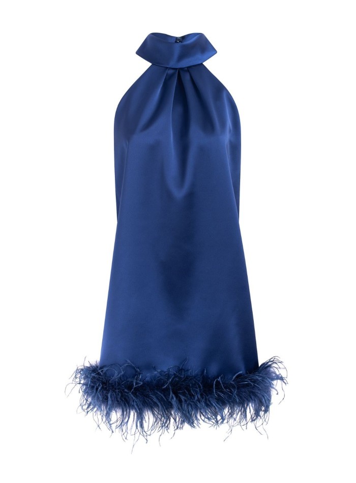 Robe de cocktail avec plumes et dos nu