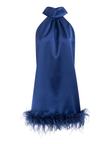Cocktail dress with feathers and halter neckline