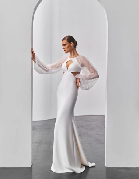 Vestido largo de novia cut-out con manga larga Vestido largo de novia cut-out con manga larga