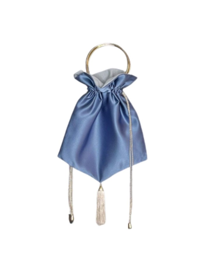Satin bowler bag with fringes and gold-coloured handle