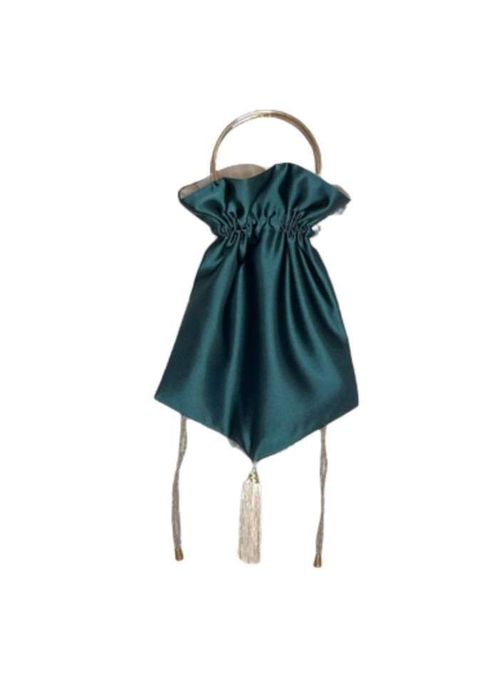 Sac bowler en satin avec franges et anse dorée