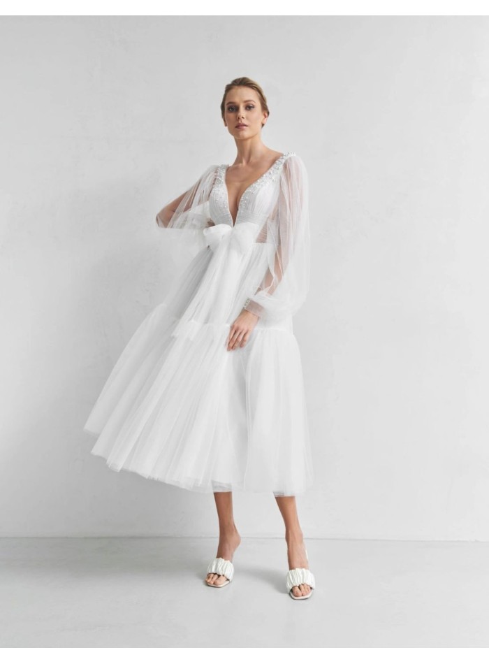 Robe courte de mariage avec jupe en tulle