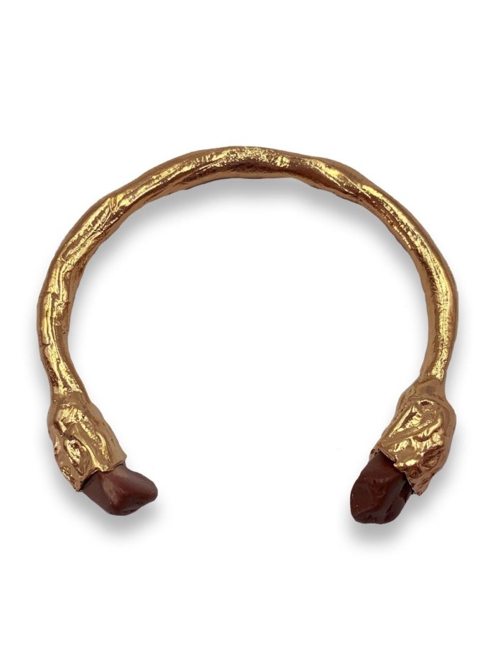 Bracelet doré avec pierre naturelle brune