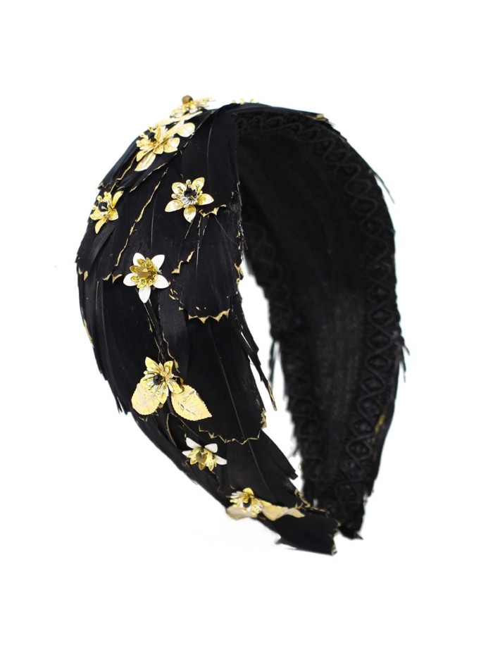 Feather headband with metallic details