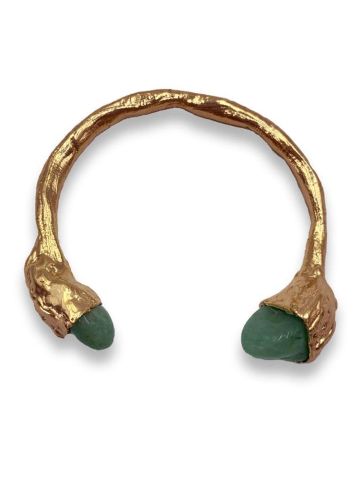 Bracelet plaqué or avec pierre naturelle verte