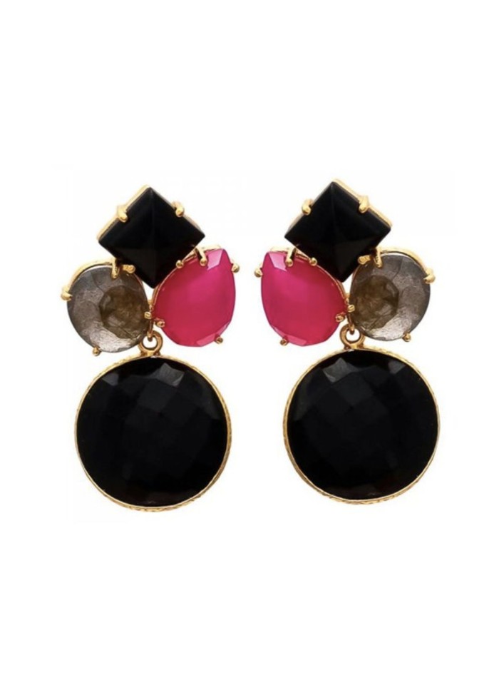 Pendientes de fiesta con piedras semipreciosas negras y de color fucsia perfectos para eventos de noche.