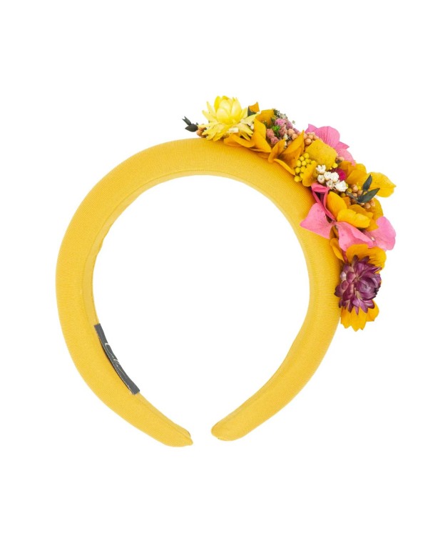 Quilted guest headband with preserved flowers in vivid tones 2