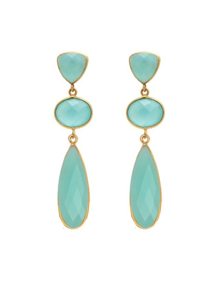 Party earrings with aquamarine semiprecious stones with a turquoise colour perfect for summer.